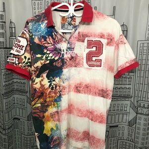 Desigual Red and Multicolor Polo Shirt